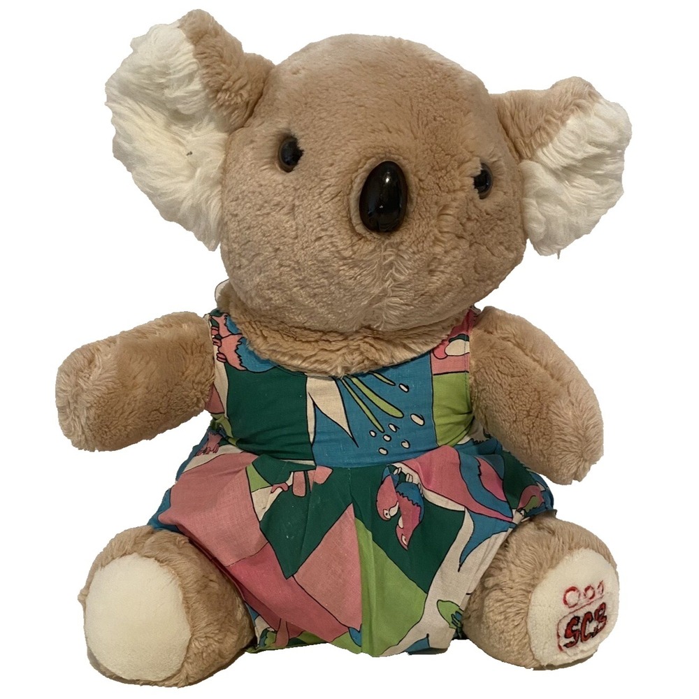 Petro Vintage 90s Koala Plush SCB Brown Dressed Stuffed Animal 15" Korea